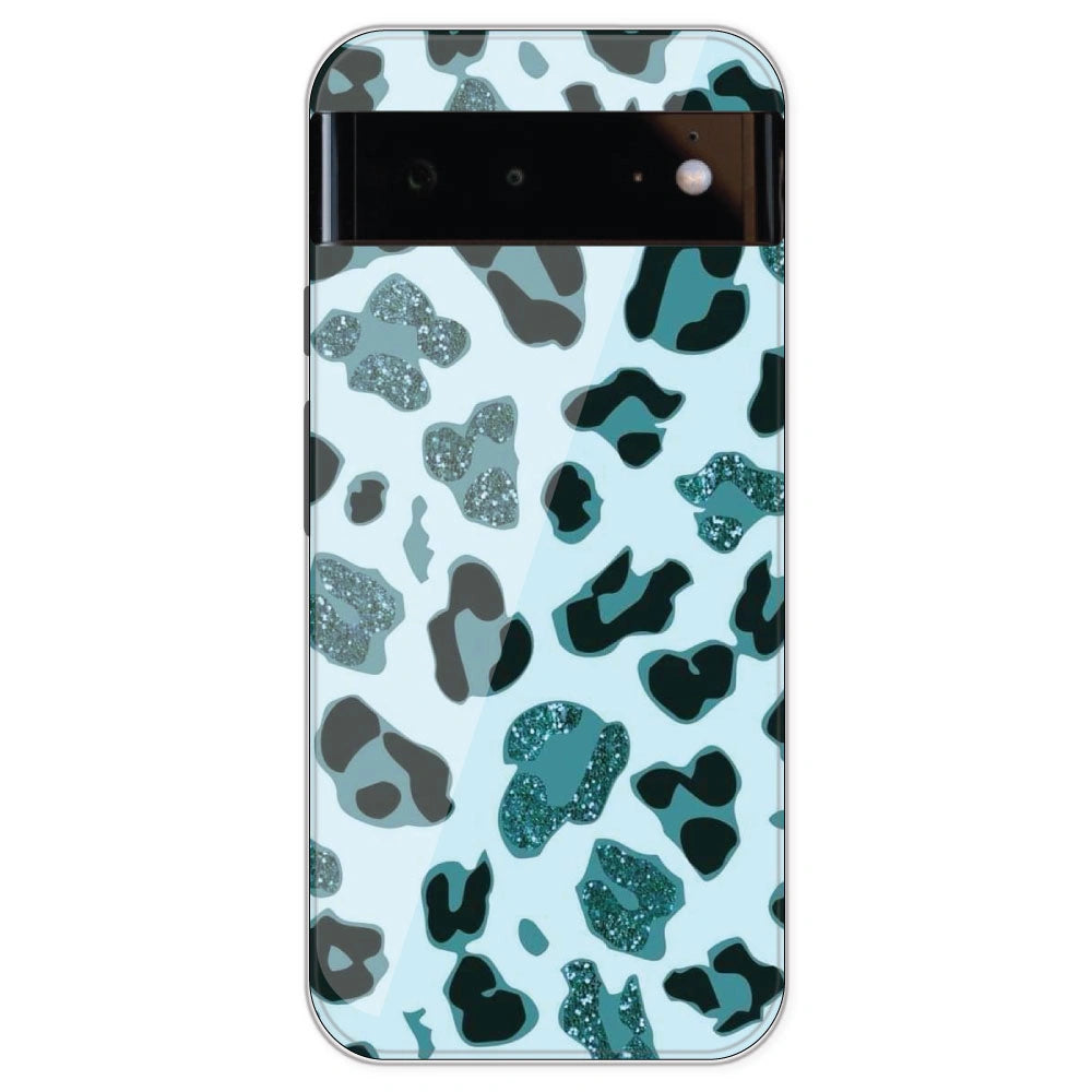 Blue Leopard Glitter Print - Printed Silicone Case For Google Pixel 6