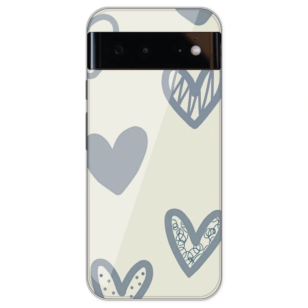 Light Blue Hearts - Printed Silicone Case For Google Pixel 6