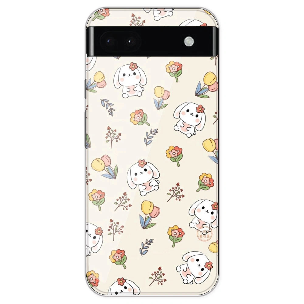 Cute Bunny & Flowers - Printed Silicone Case For Google Pixel 6A