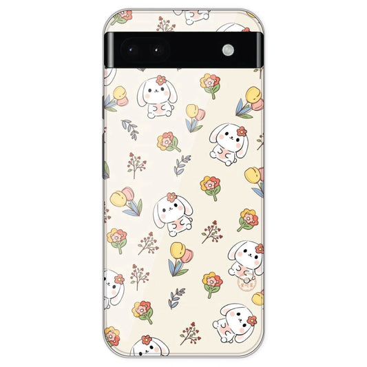 Cute Bunny & Flowers - Printed Silicone Case For Google Pixel 6A