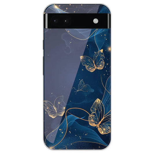 Blue With Gold Butterflies - Printed Silicone Case For Google Pixel 6A