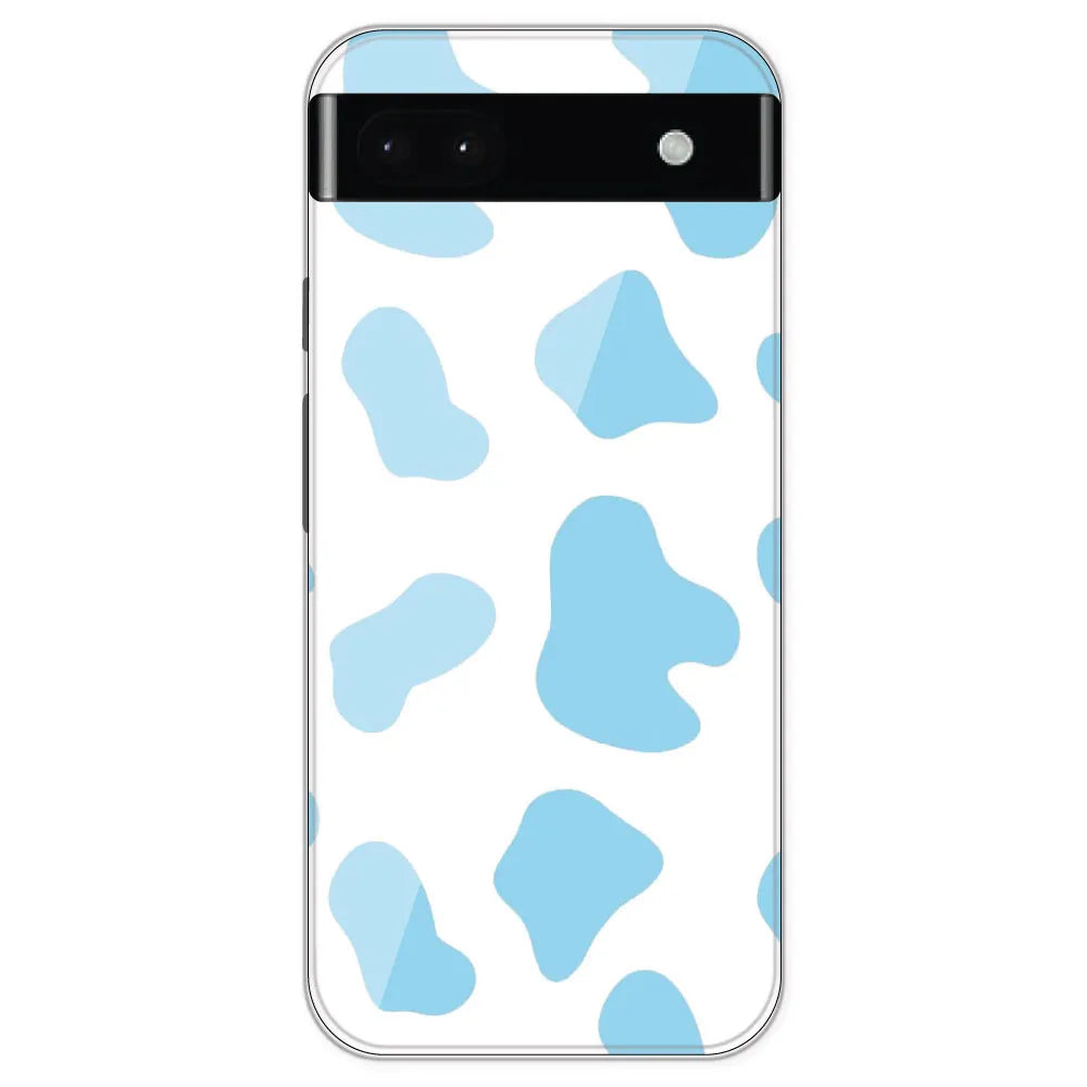 Blue Cow Print - Clear Printed Silicone Case For Google Pixel 6A