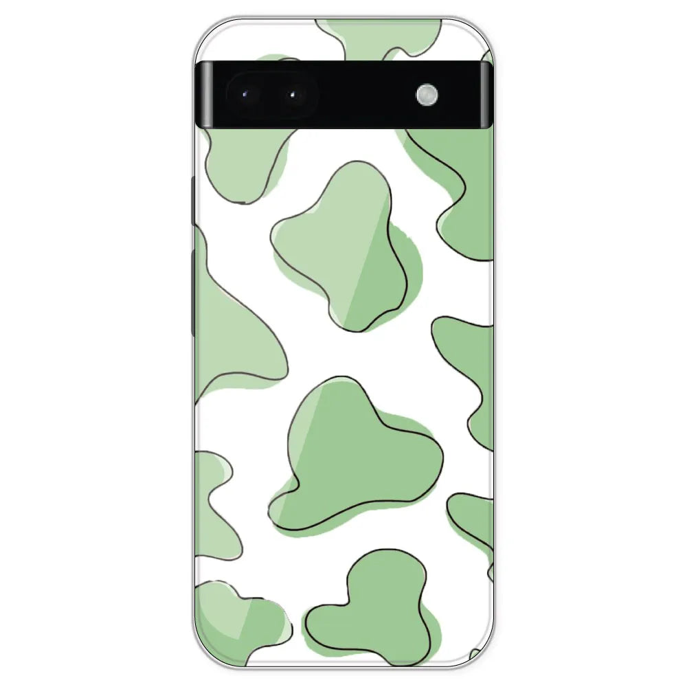 Green Cow Print - Clear Printed Silicone Case For Google Pixel 6A