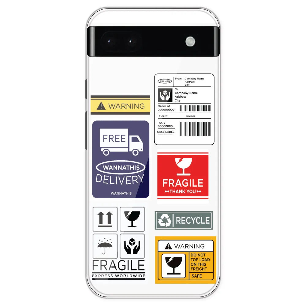 Caution Labels - Clear Printed Silicone Case For Google Pixel 6A