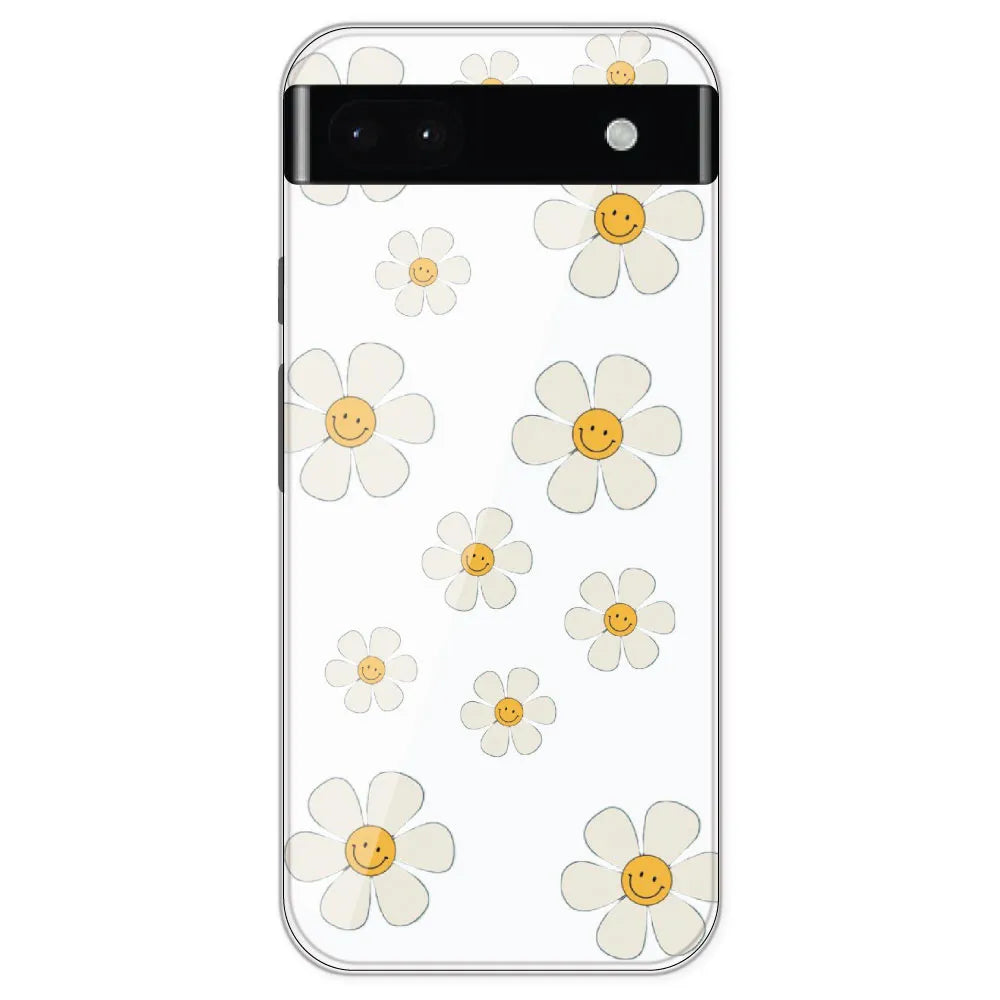 Smile Flowers - Clear Printed Silicone Case For Google Pixel 6A