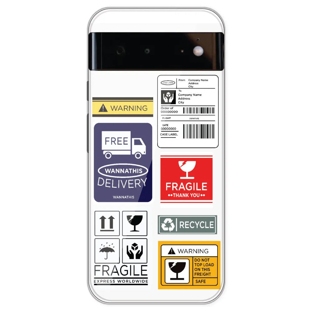 Caution Labels - Clear Printed Silicone Case For Google Pixel 6