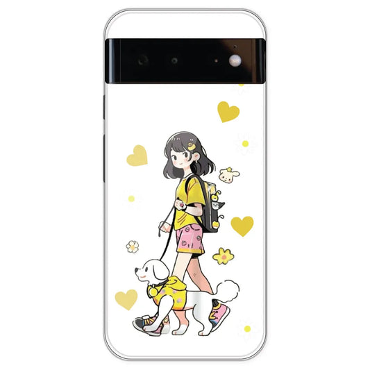 Yellow Girl And Dog - Clear Printed Silicone Case For Google Pixel 6