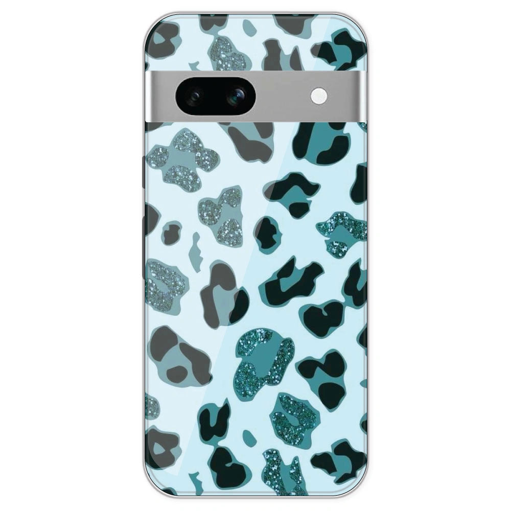Blue Leopard Glitter Print - Printed Silicone Case For Google Pixel 7A
