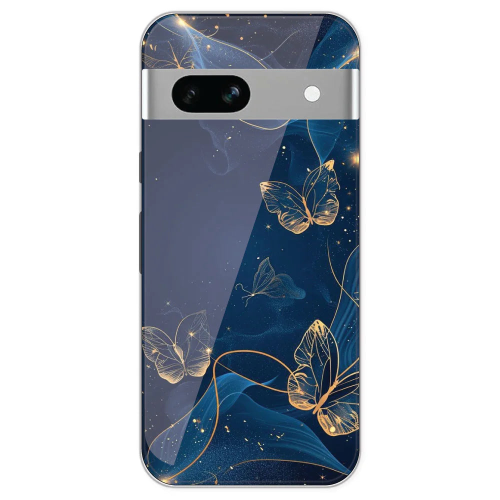 Blue With Gold Butterflies - Printed Silicone Case For Google Pixel 7A