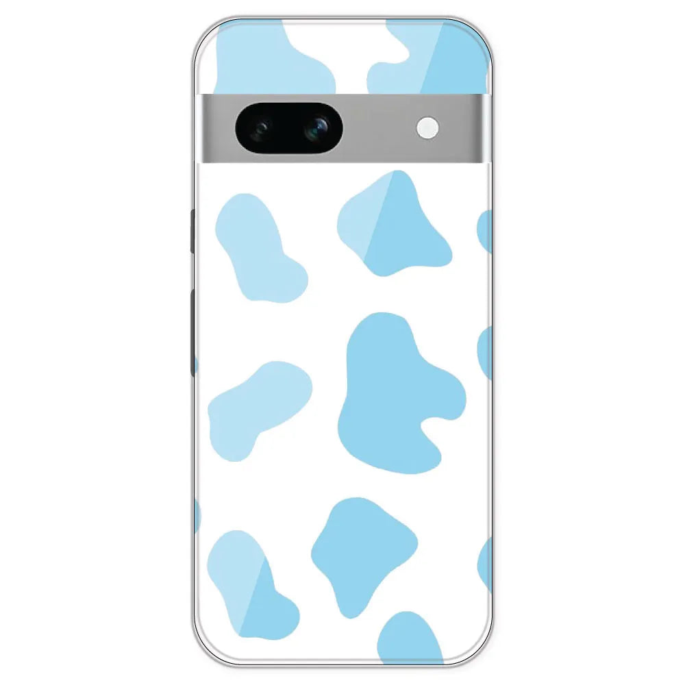 Blue Cow Print - Clear Printed Silicone Case For Google Pixel 7A