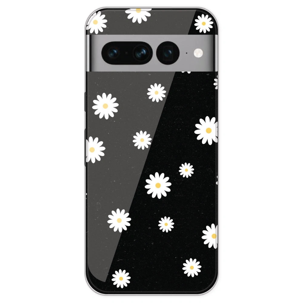 White And Black Flower - Printed Silicone Case For Google Pixel 7 Pro