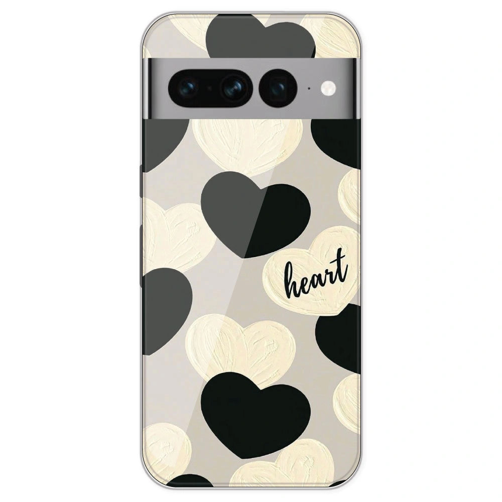 Black And White Heart - Printed Silicone Case For Google Pixel 7 Pro