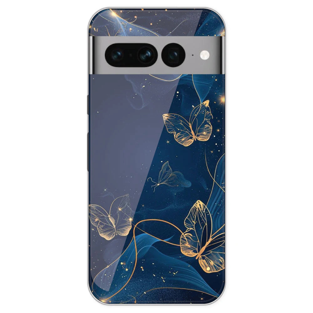 Blue With Gold Butterflies - Printed Silicone Case For Google Pixel 7 Pro