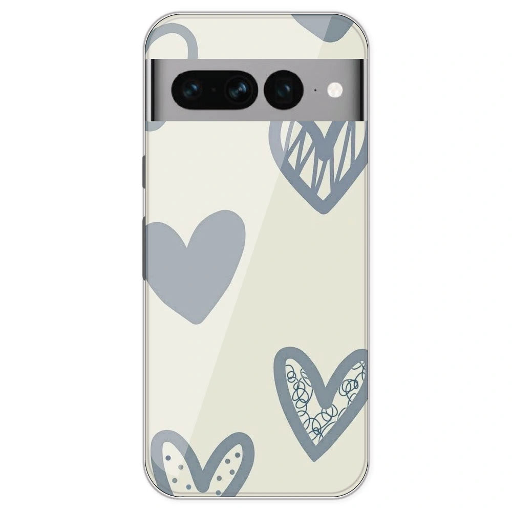 Light Blue Hearts - Printed Silicone Case For Google Pixel 7 Pro