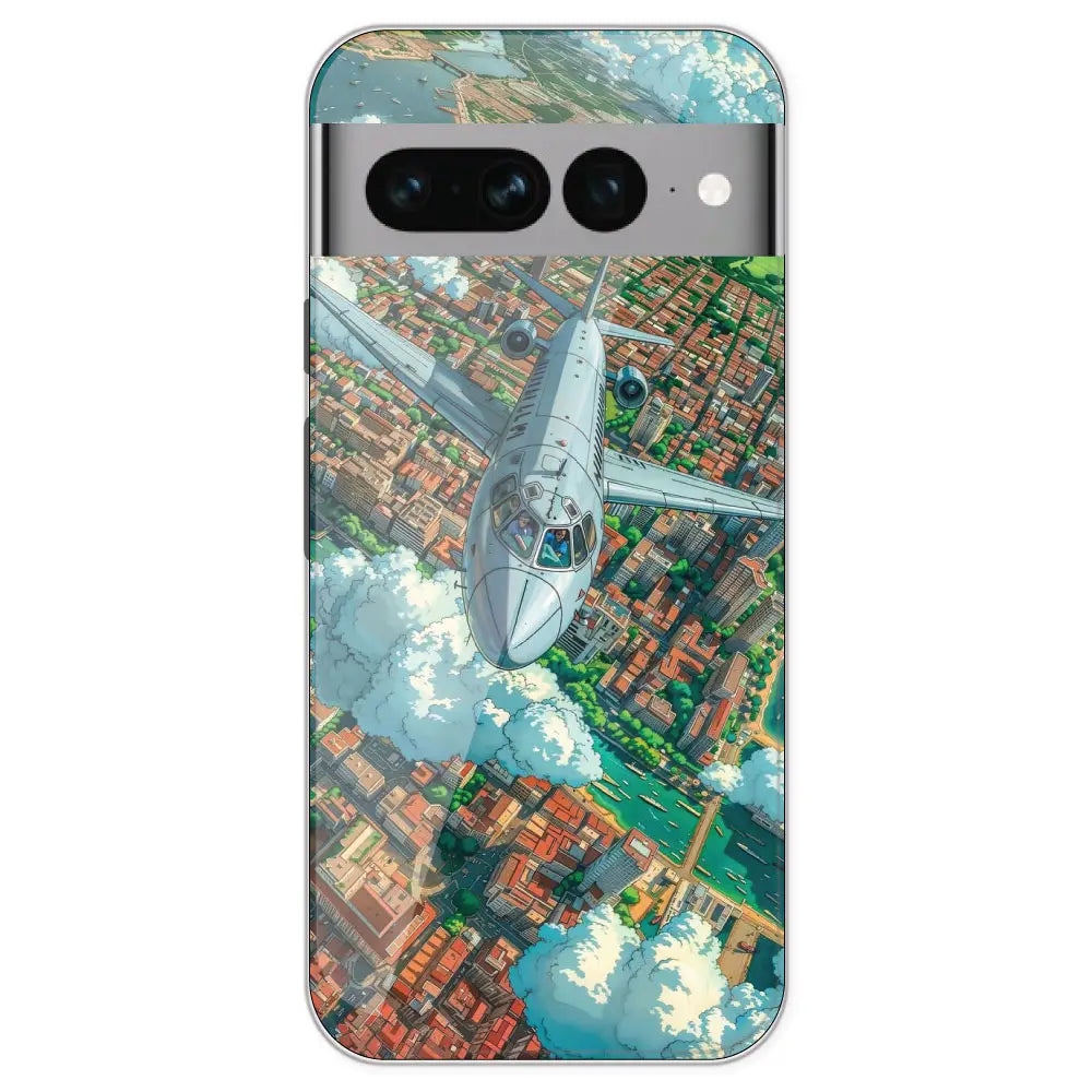Flying Over City - Printed Silicone Case For Google Pixel 7 Pro