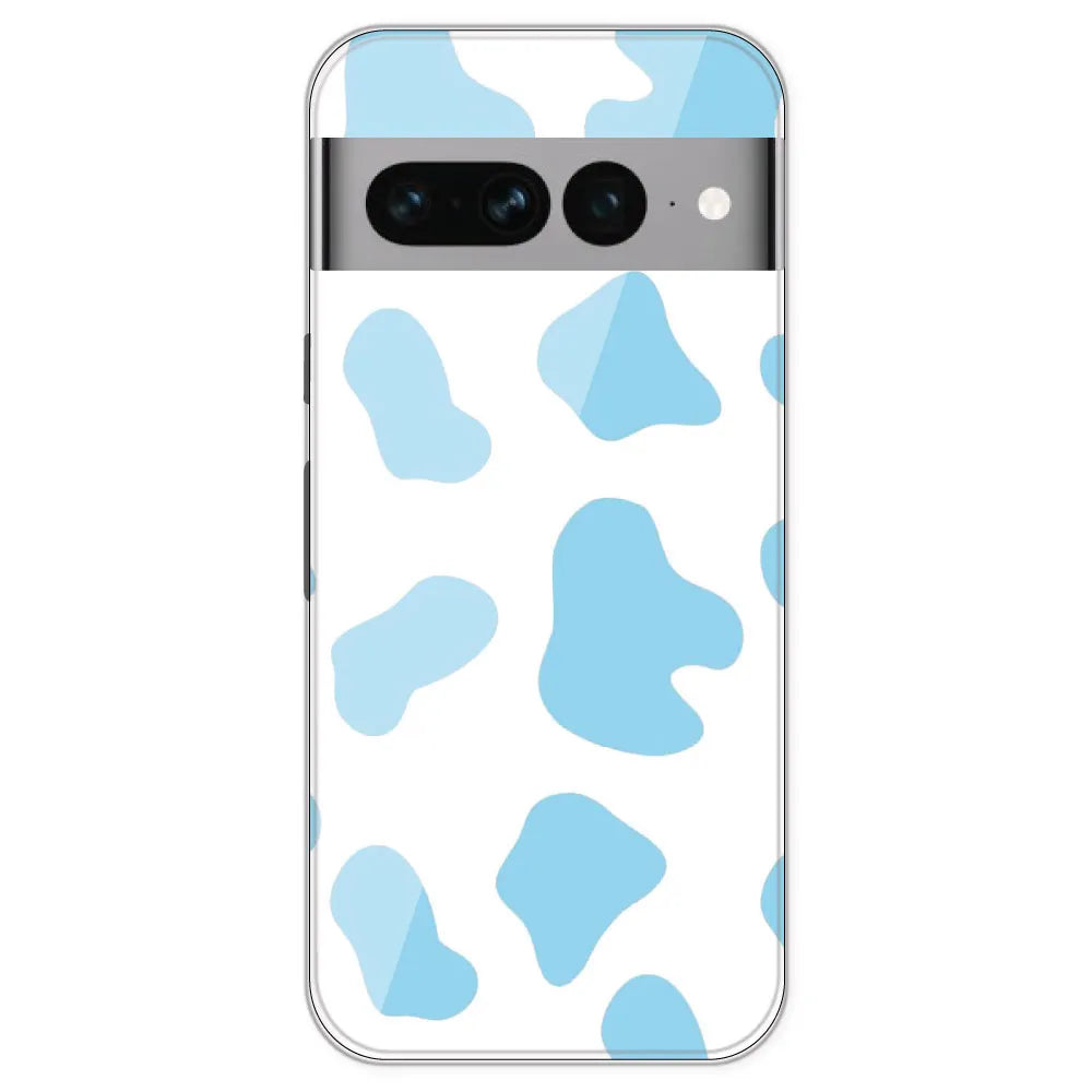 Blue Cow Print - Clear Printed Silicone Case For Google Pixel 7 Pro