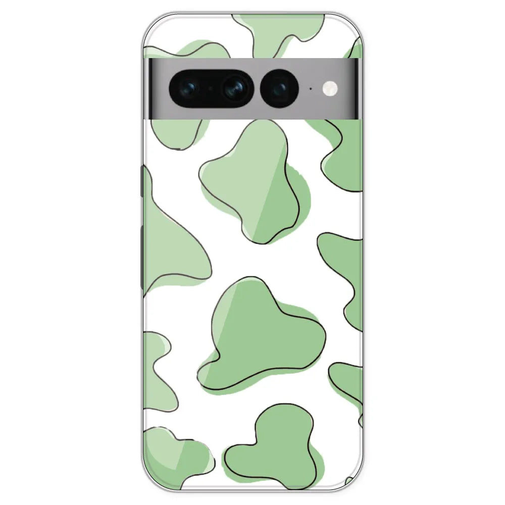 Green Cow Print - Clear Printed Silicone Case For Google Pixel 7 Pro