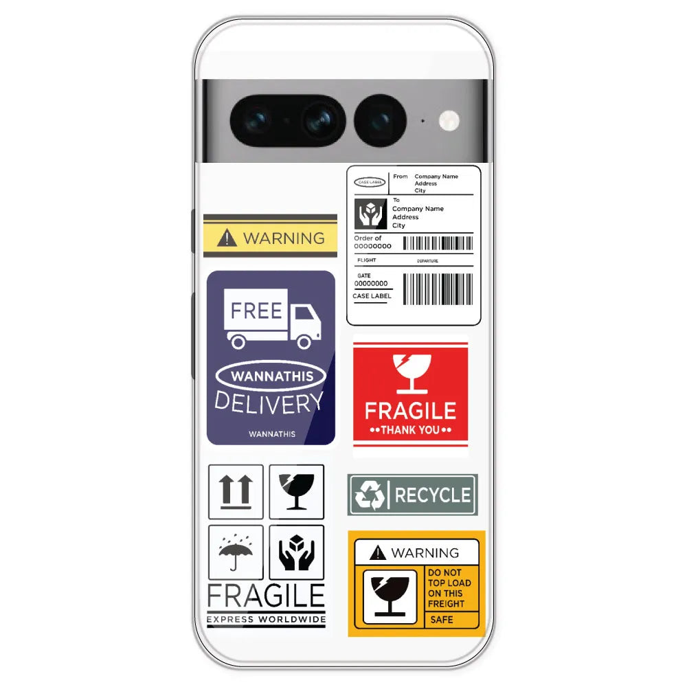 Caution Labels - Clear Printed Silicone Case For Google Pixel 7 Pro