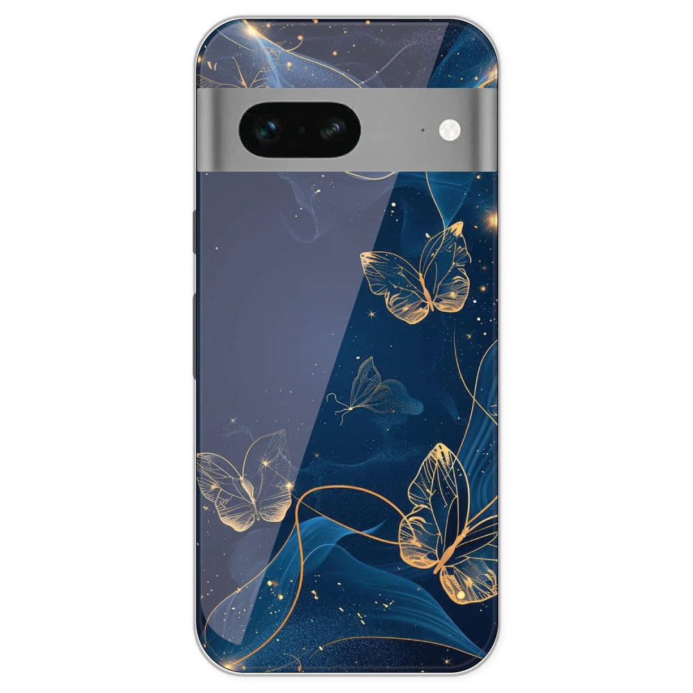 Blue With Gold Butterflies - Printed Silicone Case For Google Pixel 7