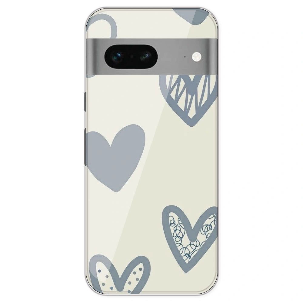 Light Blue Hearts - Printed Silicone Case For Google Pixel 7