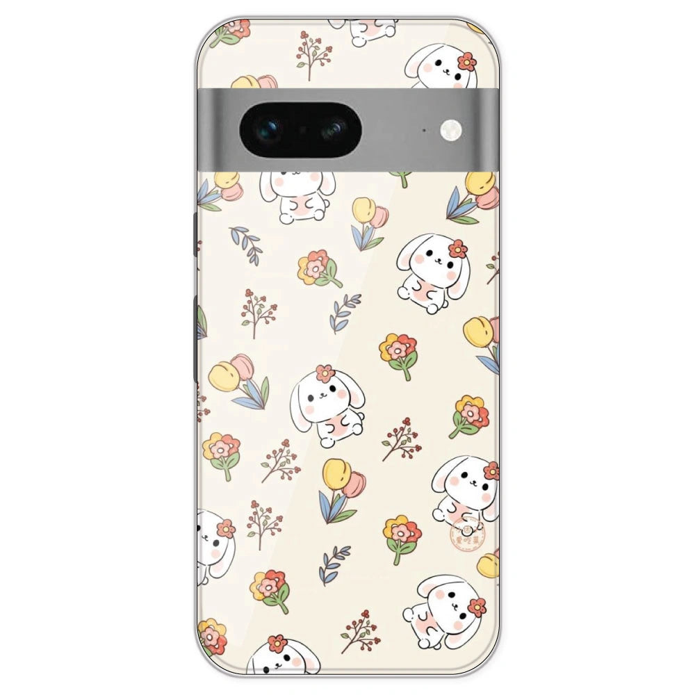 Cute Bunny & Flowers - Printed Silicone Case For Google Pixel 7