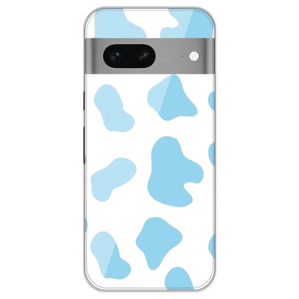 Blue Cow Print - Clear Printed Silicone Case For Google Pixel 7