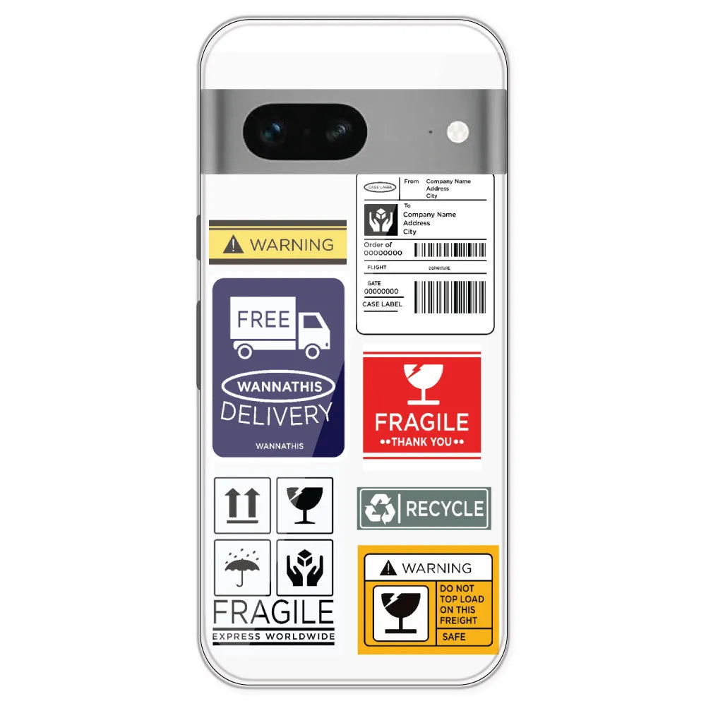 Caution Labels - Clear Printed Silicone Case For Google Pixel 7