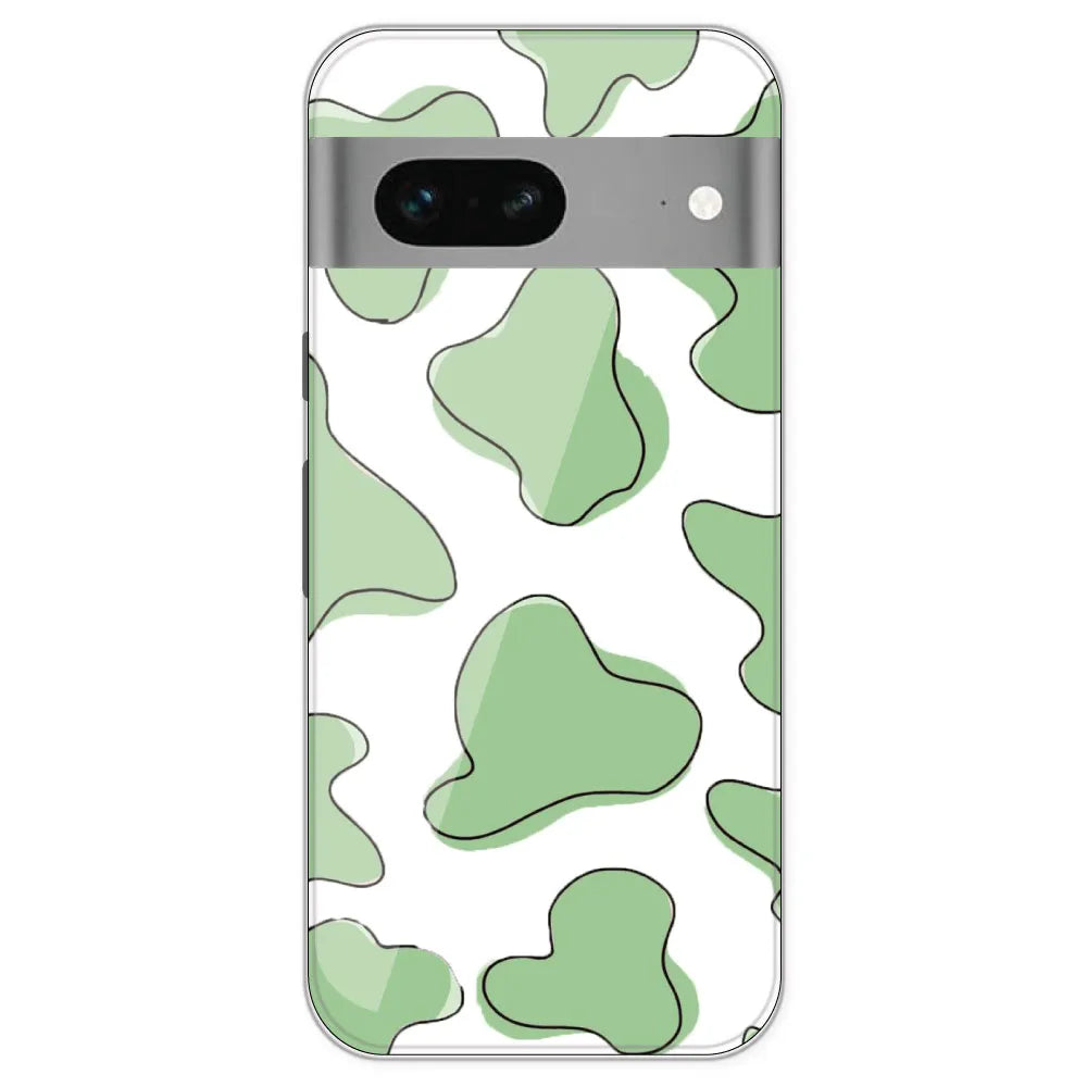 Green Cow Print - Clear Printed Silicone Case For Google Pixel 7