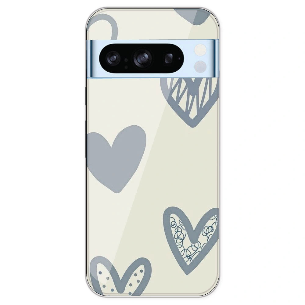 Light Blue Hearts - Printed Silicone Case For Google Pixel 8 Pro