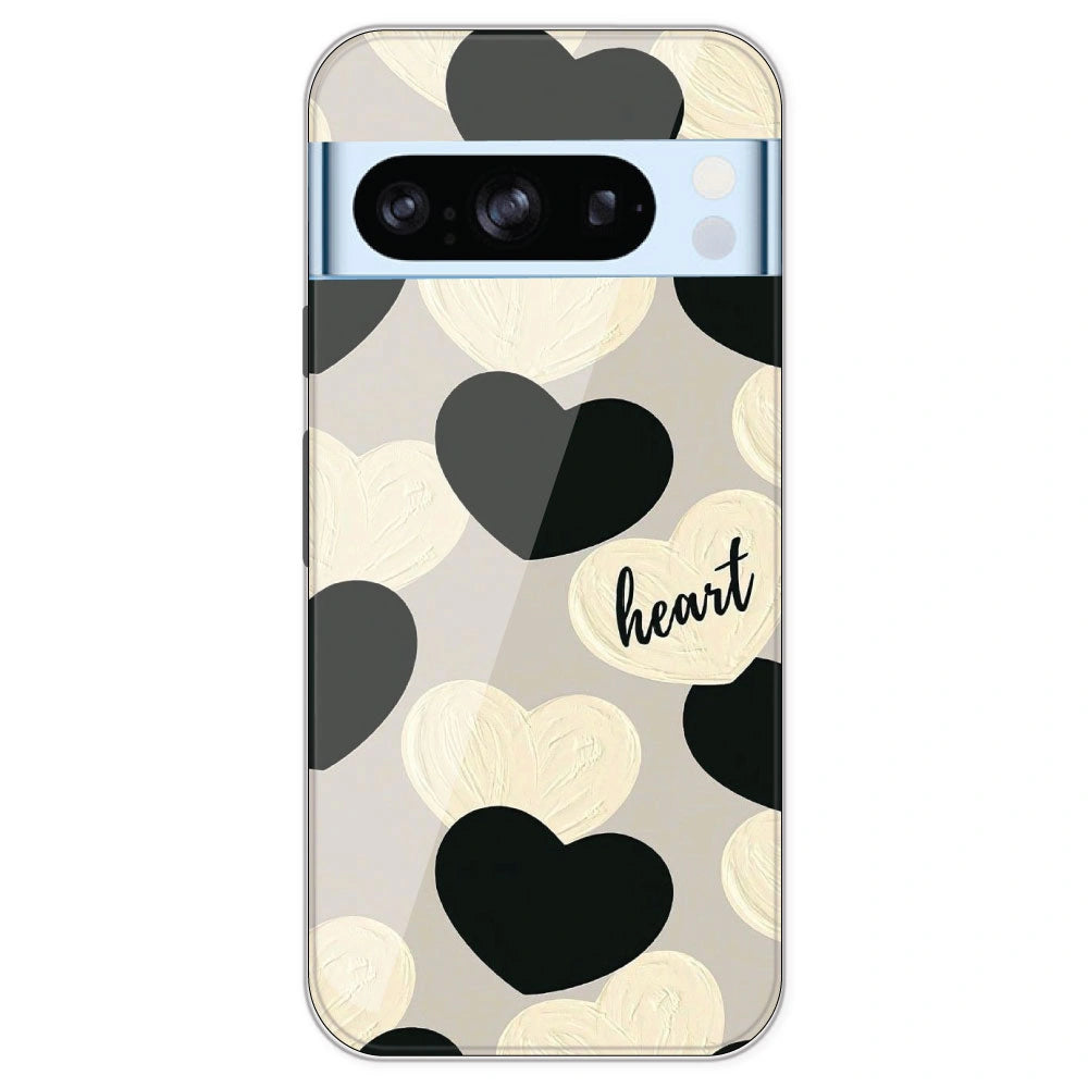 Black And White Heart - Printed Silicone Case For Google Pixel 8 Pro