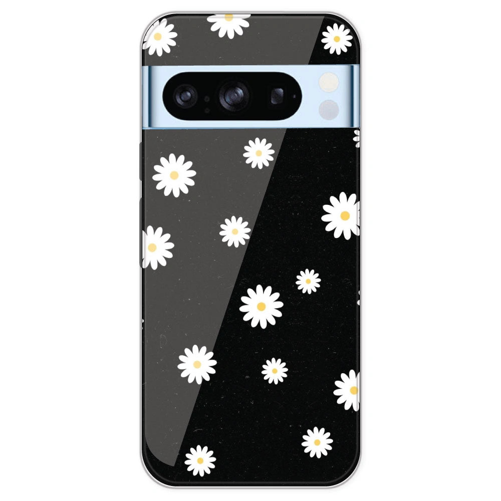 White And Black Flower - Printed Silicone Case For Google Pixel 8 Pro