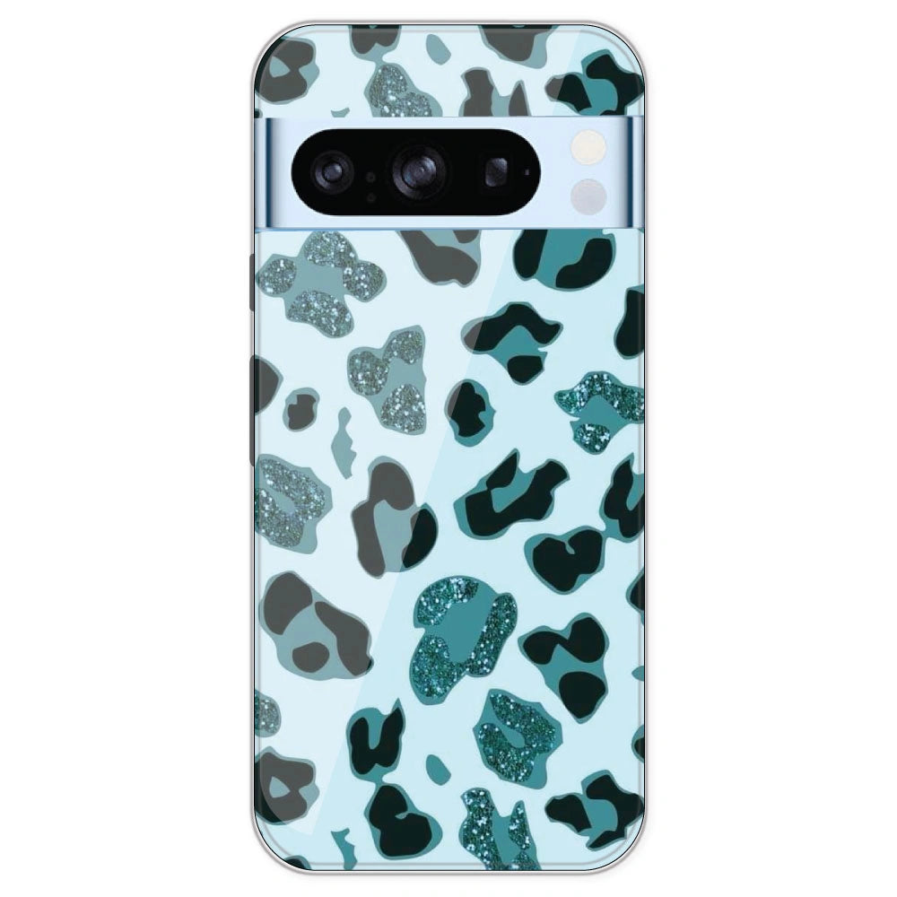 Blue Leopard Glitter Print - Printed Silicone Case For Google Pixel 8 Pro