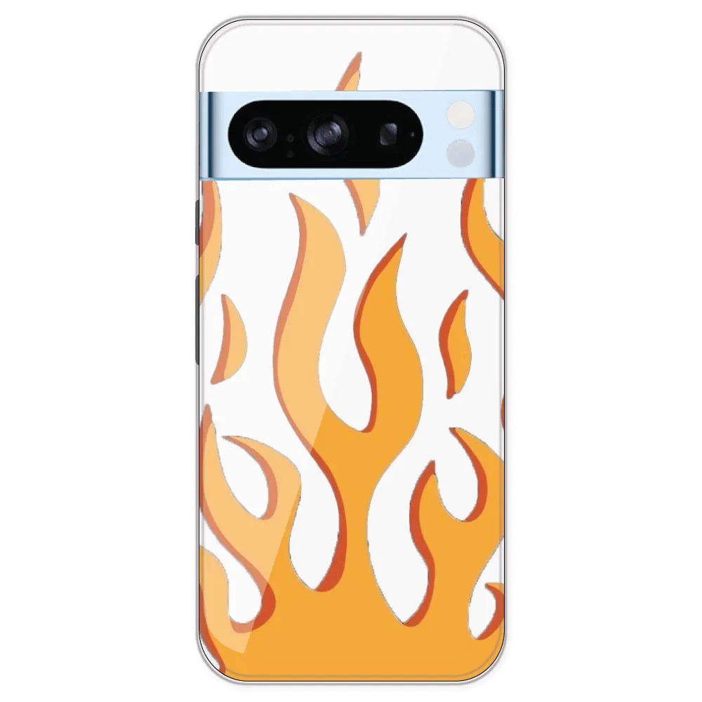 Orange Flames - Clear Printed Silicone Case For Google Pixel 8 Pro