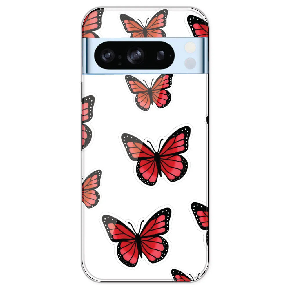 Red Butterfly - Clear Printed Silicone Case For Google Pixel 8 Pro