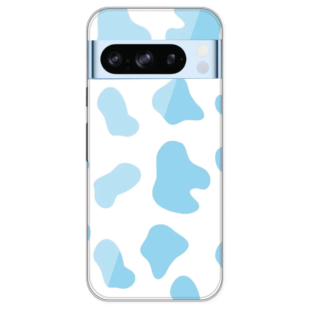 Blue Cow Print - Clear Printed Silicone Case For Google Pixel 8 Pro