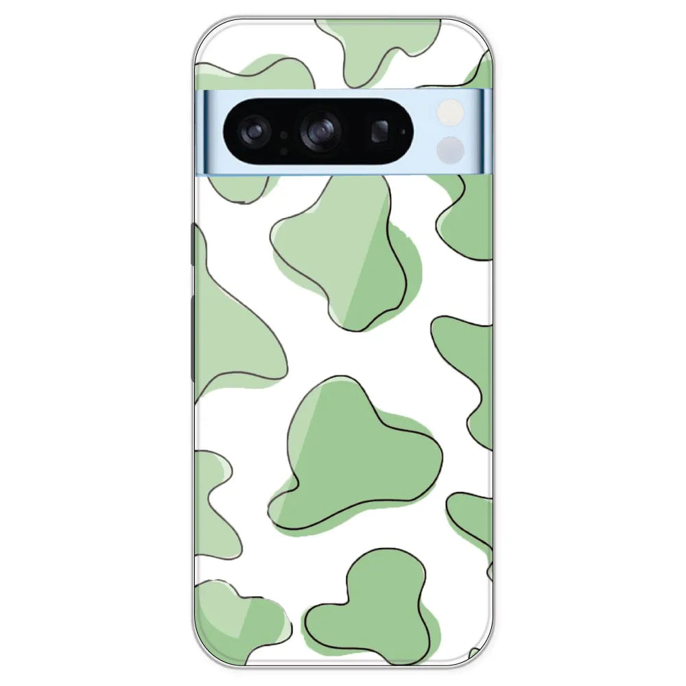 Green Cow Print - Clear Printed Silicone Case For Google Pixel 8 Pro