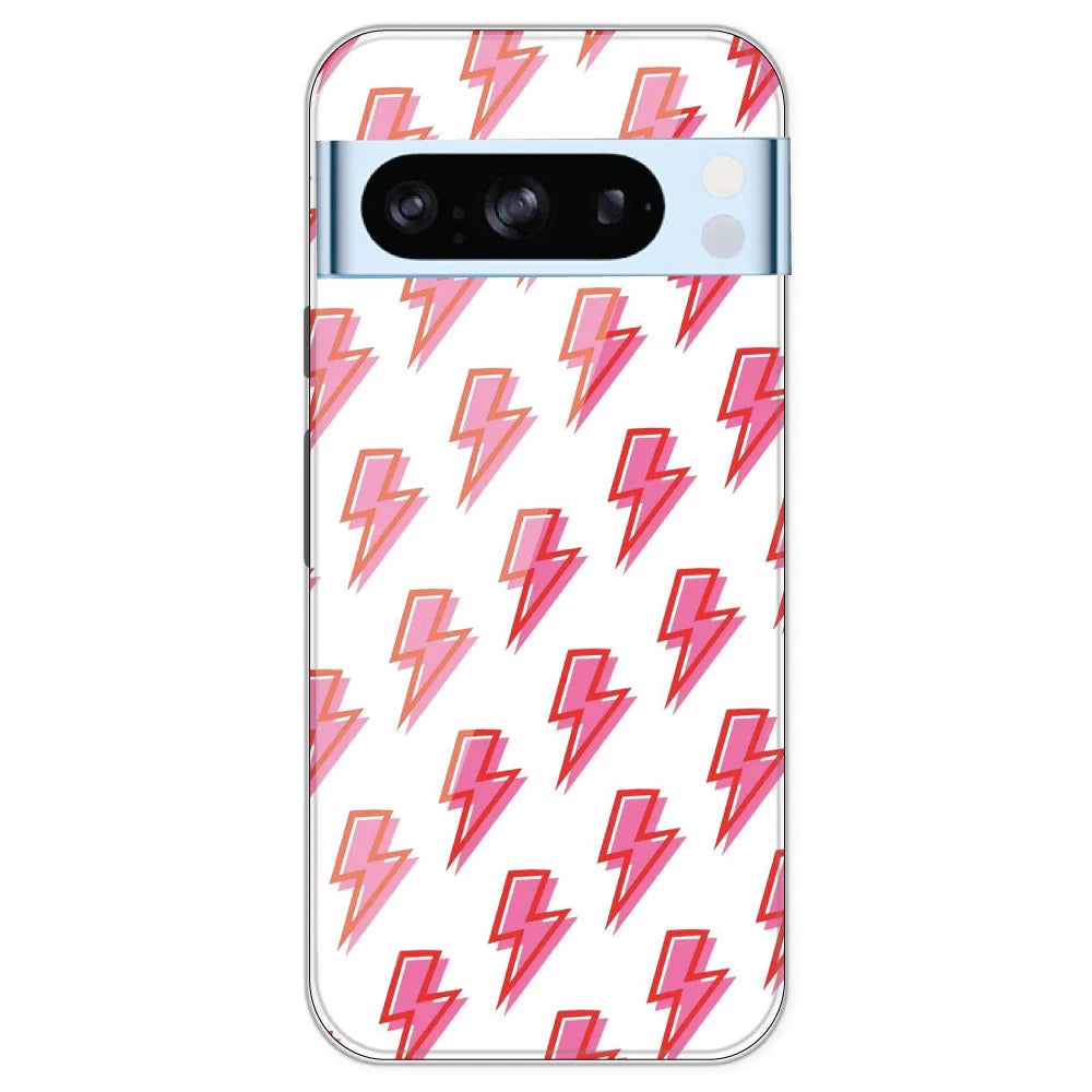 Pink Lightning Bolts - Clear Printed Silicone Case For Google Pixel 8 Pro