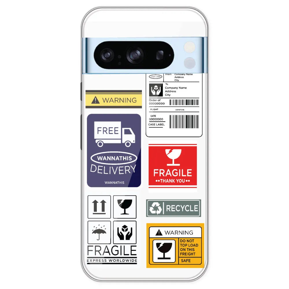 Caution Labels - Clear Printed Silicone Case For Google Pixel 8 Pro