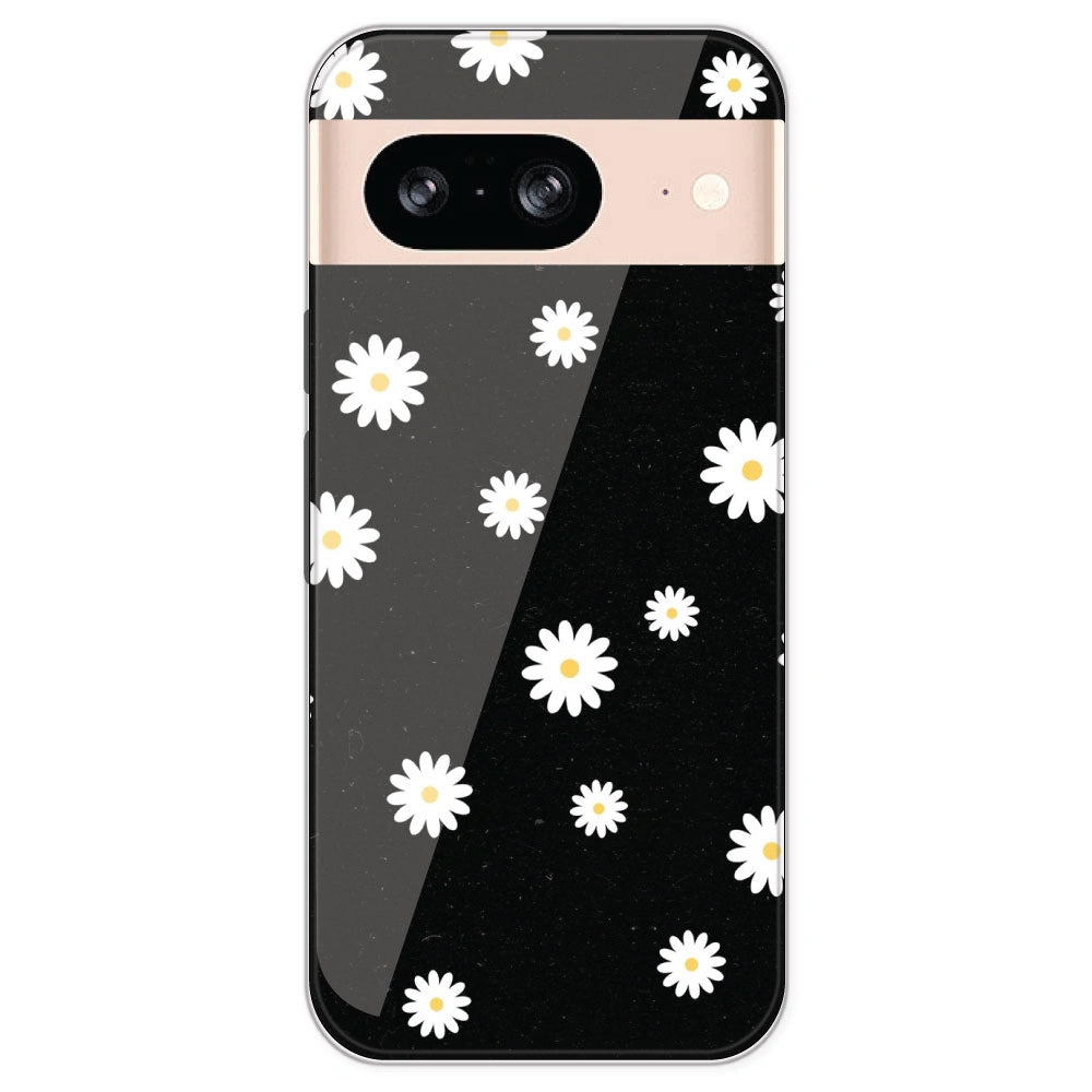 White And Black Flower - Printed Silicone Case For Google Pixel 8