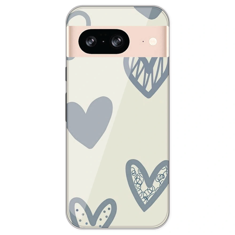 Light Blue Hearts - Printed Silicone Case For Google Pixel 8