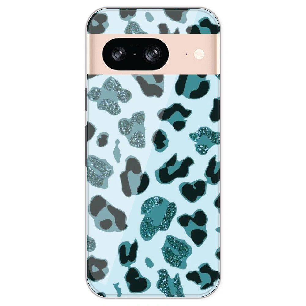 Blue Leopard Glitter Print - Printed Silicone Case For Google Pixel 8