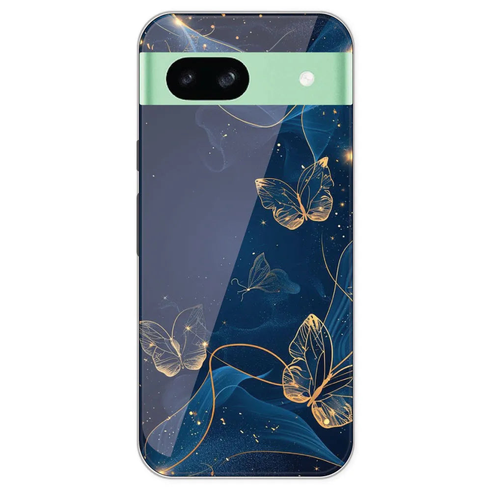 Blue With Gold Butterflies - Printed Silicone Case For Google Pixel 8A
