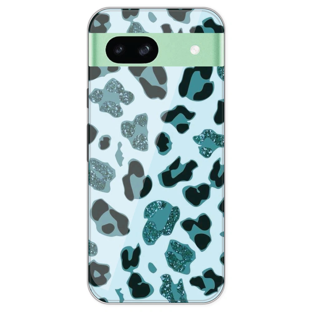 Blue Leopard Glitter Print - Printed Silicone Case For Google Pixel 8A