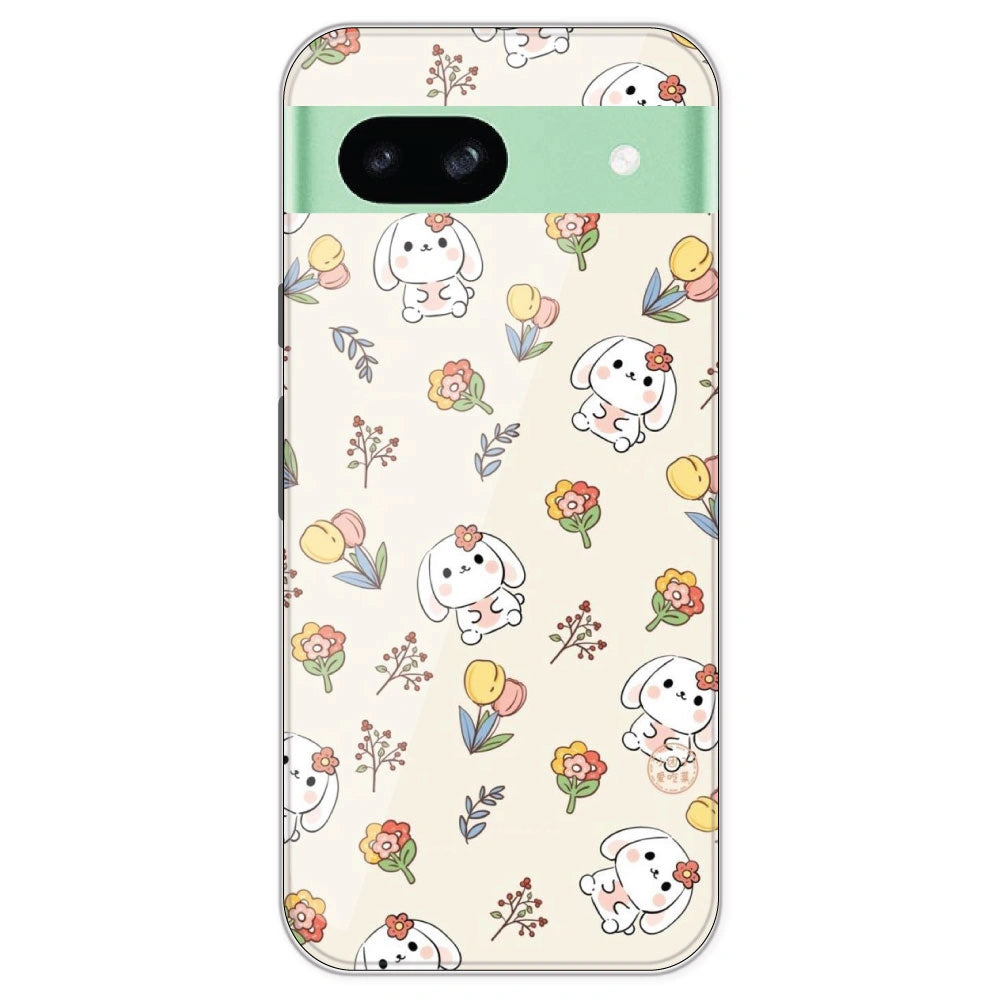 Cute Bunny & Flowers - Printed Silicone Case For Google Pixel 8A