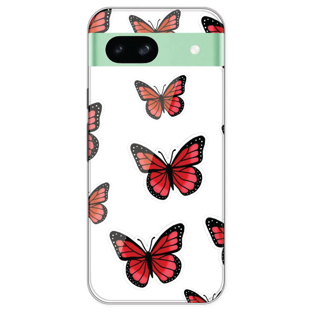 Red Butterfly - Clear Printed Silicone Case For Google Pixel 8A