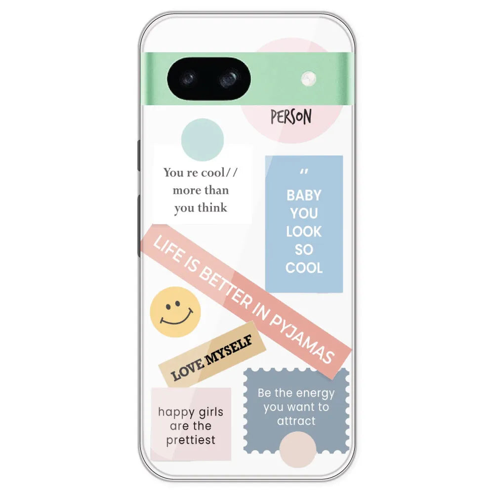 Be Happy - Clear Printed Silicone Case For Google Pixel 8A