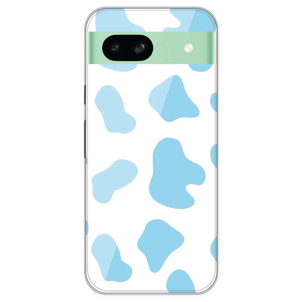 Blue Cow Print - Clear Printed Silicone Case For Google Pixel 8A