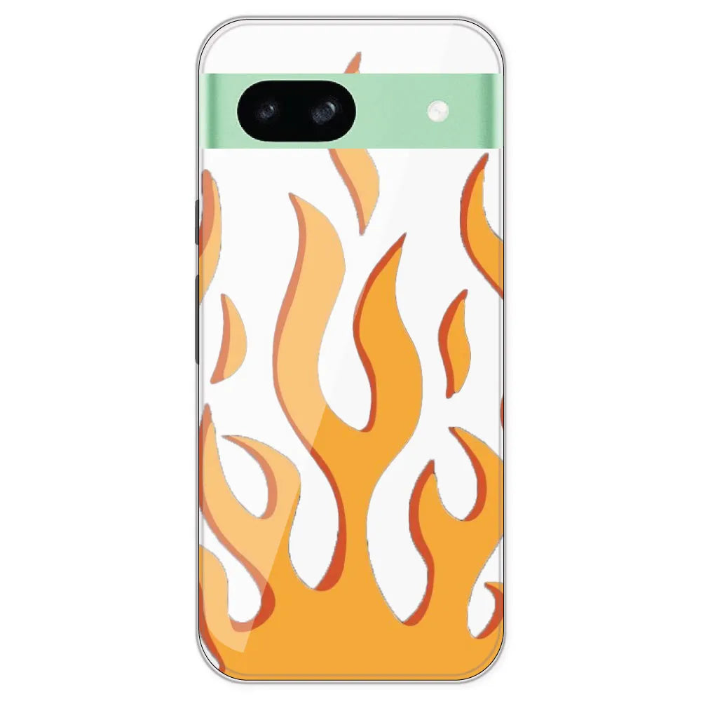 Orange Flames - Clear Printed Silicone Case For Google Pixel 8A