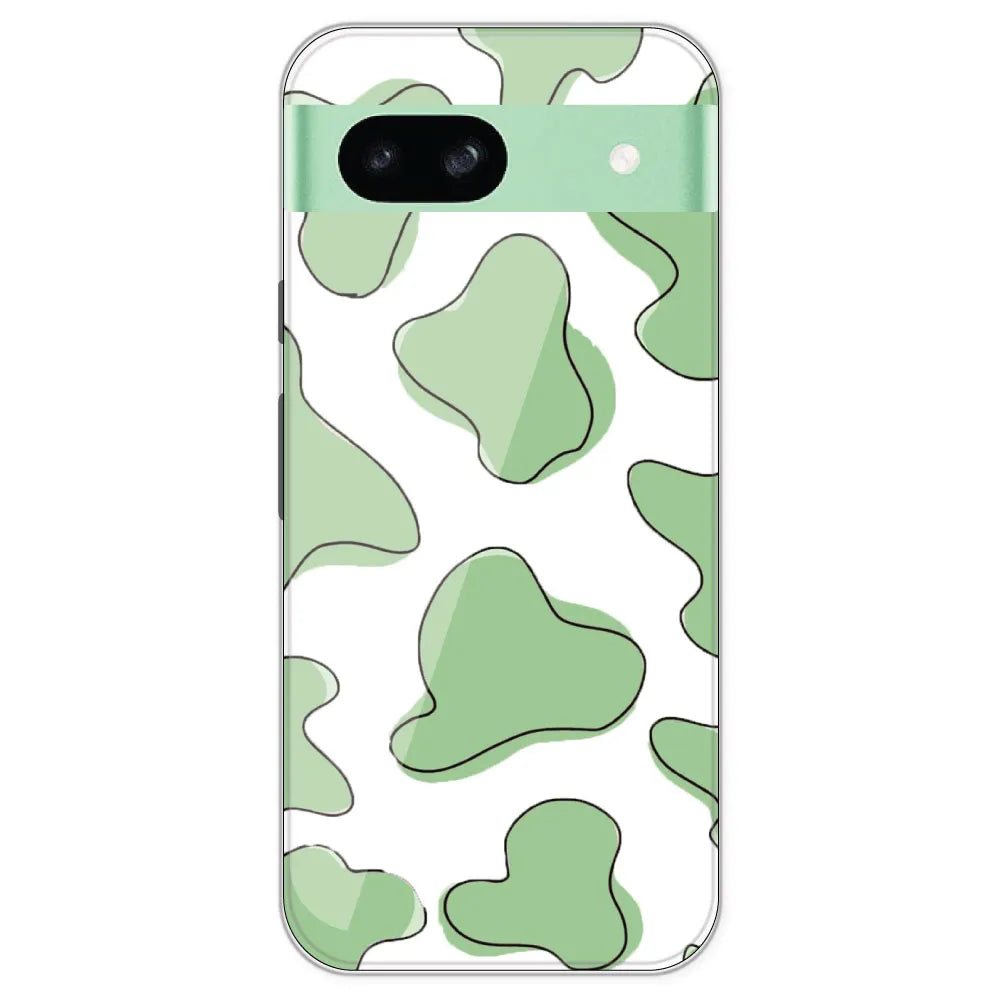 Green Cow Print - Clear Printed Silicone Case For Google Pixel 8A