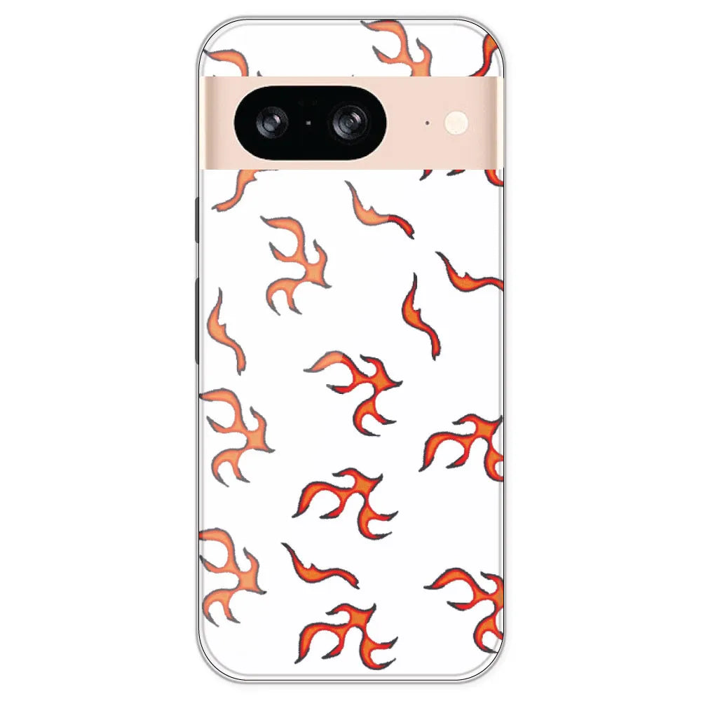 Orange Mini Flames - Clear Printed Silicone Case For Google Pixel 8